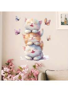 1pc Cute Stacked Cats Style, For Room Wall Background, Mirror & Window Decor, Stickers, Wall Decal, Vinyl Decal For Home Decorations, Decoration Items Refresh Your Home