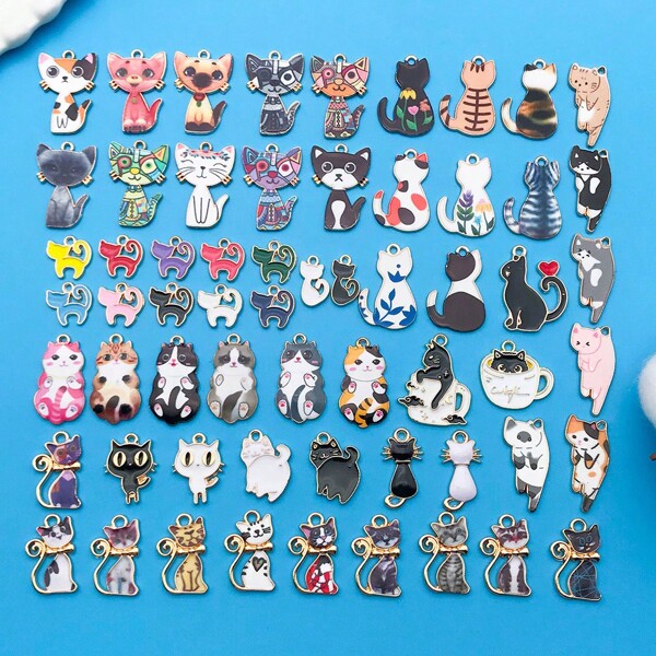 10 قطعة/30 قطعة/60 قطعة/120 قطعة من سبائك الزنك المطلية بالمينا، شكل القطط الديكورية المشجبية عشوائية المزج بطراز بوهيمي، مناسبة لعمل المجوهرات DIY، للاستخدام في الأساور والأقراط والقلائد وسلاسل المفاتيح والإكسسوارات الحرفية