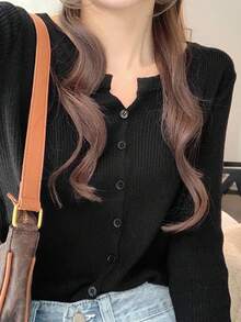 Minimalist Korean Style Gentle Long Sleeve Cardigan For Women