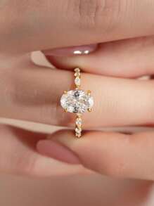 1pc Oval Engagement Ring, Elegant Women's Wedding Jewelry, 925 Sterling Silver Classic Cubic Zirconia Ring, Exquisite Bridal Jewelry, Proposal Promise Ring, Wedding Anniversary Gift - Oval - View 6