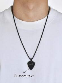 2pcs Customized Text Stainless Steel Guitar Pick Pendant Necklace Set, Personalized & Fashionable, Globally Popular