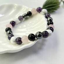 8mm Natural Stone Bead Bracelet, Including Amethyst, Obsidian, Hematite, Rose Quartz, Lepidolite, Handmade Beads, Vintage Boho Style, Calm Mind & Communication, Relieve Anxiety, Magnificent Crystal Holiday Gift