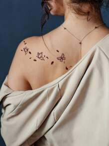 1 Piece Butterfly Chase & Fading Flower Petal Tattoo Sticker, Fashionable Temporary Tattoo Sheet, Waterproof & Sweatproof, Unisex - Multicolor - View 3