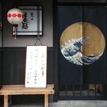 Tenda decorativa in stile asiatico con motivo di grandi onde, di colore blu indaco, fresca e divertente, adatta come divisorio per privacy, armadio, porta della cucina