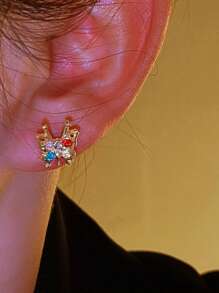 1 par de pendientes de botón mini con diseño de insecto adorable, pendientes de circonita cúbica colorida de nueva para el verano