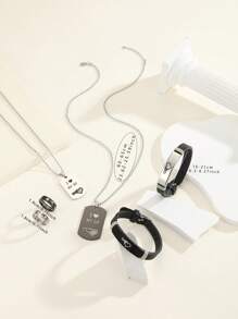 ATLVXJL 6 件/套发光心形“我永远爱我的男朋友/女朋友”字母不锈钢情侣项链、手链、戒指首饰套装、情人节礼物、日常佩戴、妈妈、母亲、母亲节、礼物 - 彩色 - 查看 10