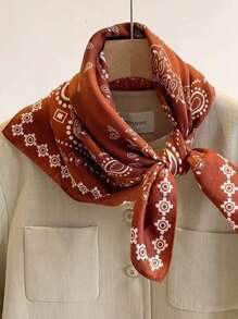 1条佩斯利印花亚麻方巾，男女通用，防晒头巾，多功能头巾，时尚领巾，可搭配正装 - 彩色 - 查看 5