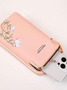 Lotus Embroidery Shoulder Messenger Bag Phone Pouch Wallet Purse Wallet Phone Bag For Women Wallet