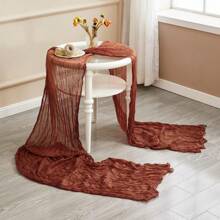 10pcs Rectangular Table Runner, 180*90cm, 300*90cm, 400*90cm, Cheese Cloth Table Runner, Boho Cheesecloth Table Cloth, Transparent Tablecloth, Suitable For Wedding Bride Baby Shower Birthday Or Holiday Party Cake Table Decor, Romantic Banquet Table Decor Chiffon Table Runner For Birthday, Wedding, Party, Holiday Celebration And Baby Shower