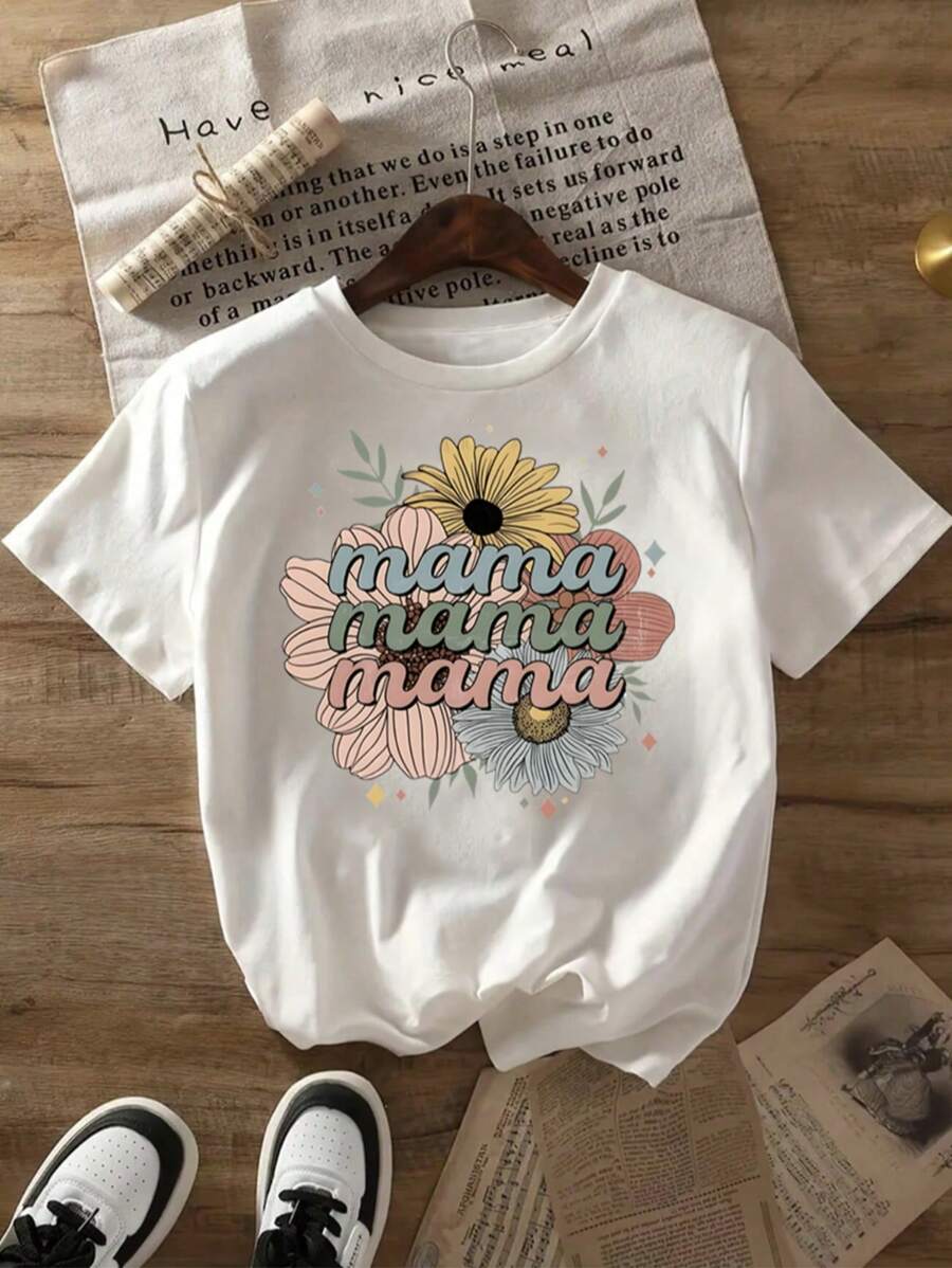 母亲节休闲口号字母和雏菊印花女式短袖宽松 T 恤，适合夏季、休闲、办公、度假、海滩和街头风格，女式 T 恤