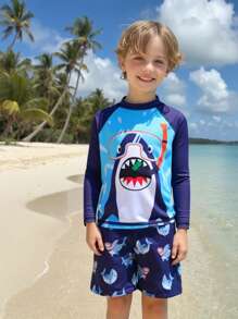 Conjunto de traje de baño y camiseta de protección solar para niños pequeños y bebés niños "Simple Joys" - Multicolor - Ver 4