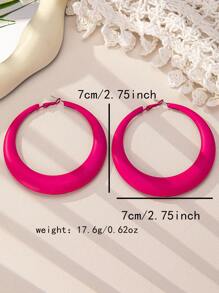1 Pair Fashionable Elegant High-Quality Coated Metal Statement Earrings For Women, Simple Yet Sophisticated, Suitable For Party, Event And Daily Wear - Hot Pink - View 5