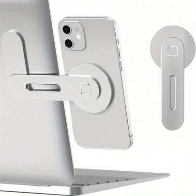 1st justerbar bärbar datorstativ i aluminium med magnetisk telefonhållare - smal vikbar sidomonterad klämma för I Phone & alla telefoner, portabel datorexpansionsfäste