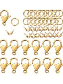80pcs/Set Stainless Steel Lobster Clasps Crimp Bead Clasp Jump Rings Connector For DIY Bracelet Necklace Chains Jewelry Making - Multicolor - View 7