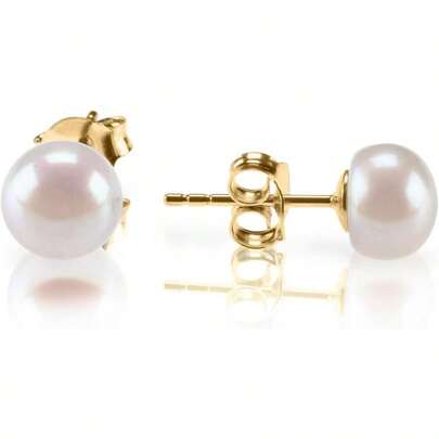 1Pair 6-7mm Sterling Silver Pearl Earrings For Women, AAA+ Quality Handpicked Freshwater Cultured Stud Pearl Earrings