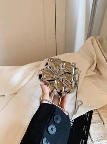1pc New Metallic Electroplated Glitter Floral & Goldfish Shaped Mini Evening Clutch Bag With Chain, Fashionable Party Makeup Cosmetic Wallet Pouch, Elegant Accessory Gift For Women, Suitable For Valentine's Day, Wedding, Date - Silver - View 9