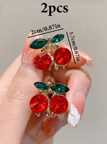 2 piezas Diseño de cereza roja de cristal, clips para el cabello mini lindos, pinzas para el cabello de aleación de zinc pequeñas, accesorios elegantes para el cabello, clips para el flequillo, regalos para fiestas y el Día de San Valentín