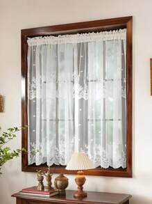 1/2 件法式白色蕾丝边咖啡厅窗帘，装饰小窗帘，适用于客厅、卧室、咖啡店 - 白色 - 查看 5