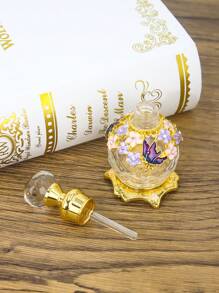 高端花式设计 15ml 精致复古刺绣蝴蝶多色纹身香水瓶带钻石图案装饰玻璃瓶身可再填充精油容器假日旅行精油配件，香水和精油分配瓶，（无香水，仅空瓶）