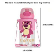 Bình nước Miniso Disney Pixar Series hình nhân vật hoạt hình dễ thương Lotso, dung tích lớn, có ống hút và dây đeo, chống rò rỉ, thích hợp cho các hoạt động thể thao và tập luyện ngoài trời, 600ml / 20.29oz. - Hồng - Xem 11