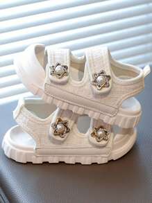 1 Pair Kids' Fashion Sports Sandals, Boys And Girls Casual Sneakers For Indoor & Outdoor, Beach, School, Lightweight Anti-Slip Breathable Running Shoes, Close-Toe Design - White - View 6