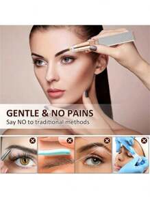 New Eyebrow Pencil 1pc/2pcs Rechargeable 2-In-1 Eyebrow Razor And Hair Shaver With LED Light - Painlessly Remove Peach Fuzz, Facial Hair, Eyebrows, Lips - Rose Gold - View 3