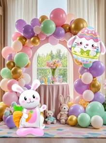 66/130 piezas Kit de arco de globos para Pascua, decoraciones de fiesta de Pascua con globos dorados y pastel, globos de foil con conejos, zanahorias y huevos de Pascua para decorar fiestas temáticas de Pascua, cumpleaños y baby shower de primavera