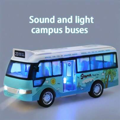 1 Pc School Bus Toys Cars Die Cast Plastic Little Cars City Bus With Sound And Light Up Friction Powered Cars Play Toys Gift For Kids,Back To School