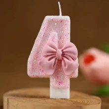 1pc Birthday Candle Number, Cake Decor For Festival Party, Pink Bow Digit Candle Gifts Graduation