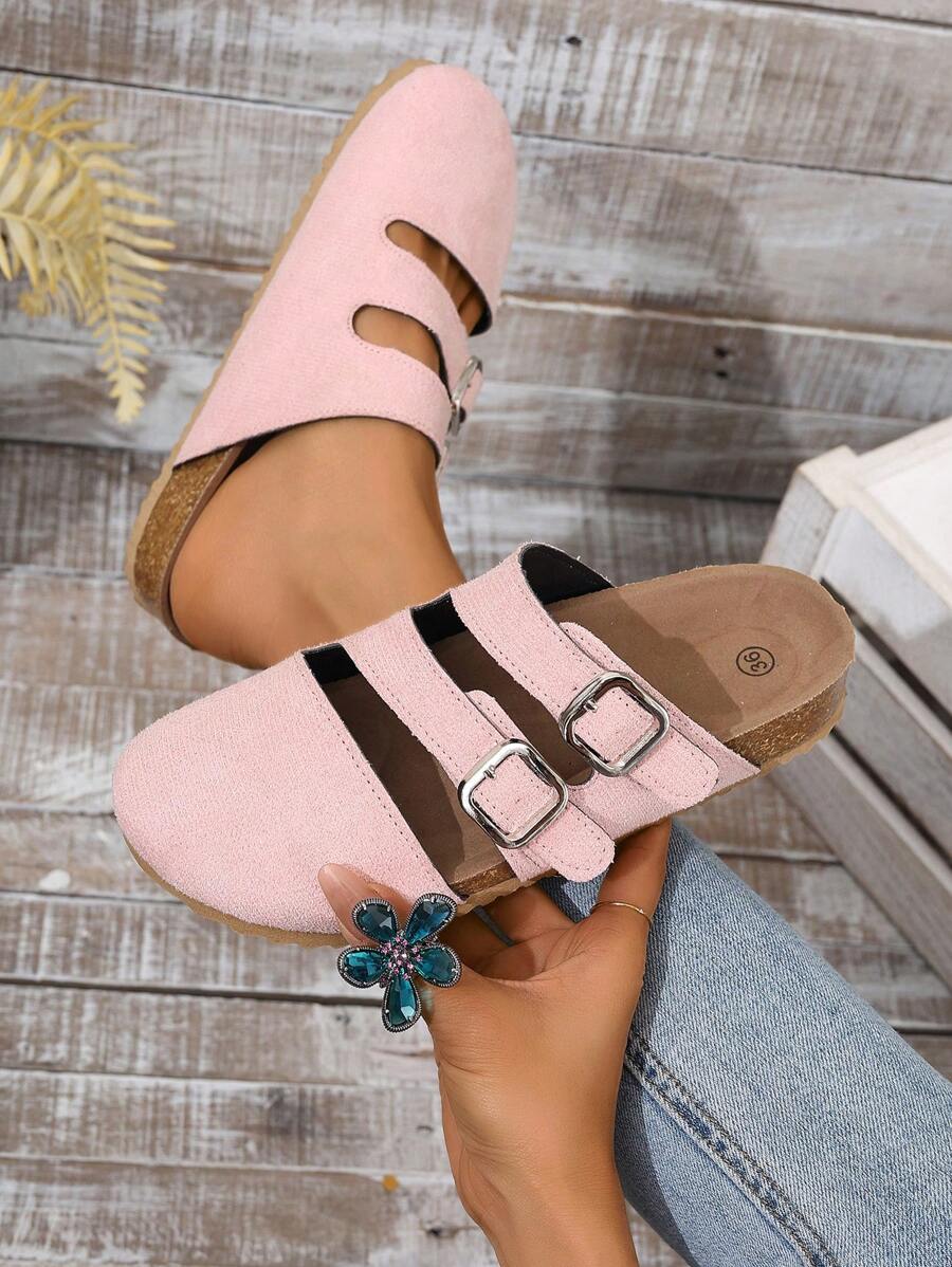 2025 Autumn Pink Backless Slip-On Loafers, Fashionable Versatile Round Toe Tassel Decor Women Flat Shoes,Mule - Pink - View 1