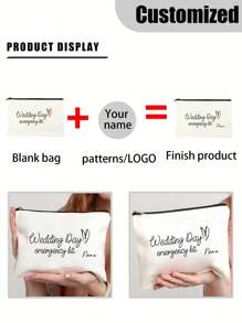 1pc Customizable Bride Wedding Day Emergency Kit Makeup Bag - Personalized Polyester Cosmetic Pouch, Lightweight Zippered Organizer, Machine Washable, Fade Resistant, Foldable - Fashion Style White Toiletry Bag - Beige - View 2