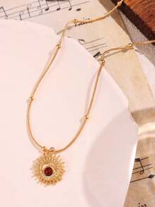 1 件棕色虎眼天然石吊坠项链，复古优雅手工串珠项链，女士秋季珠宝