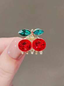 2 piezas Diseño de cereza roja de cristal, clips para el cabello mini lindos, pinzas para el cabello de aleación de zinc pequeñas, accesorios elegantes para el cabello, clips para el flequillo, regalos para fiestas y el Día de San Valentín