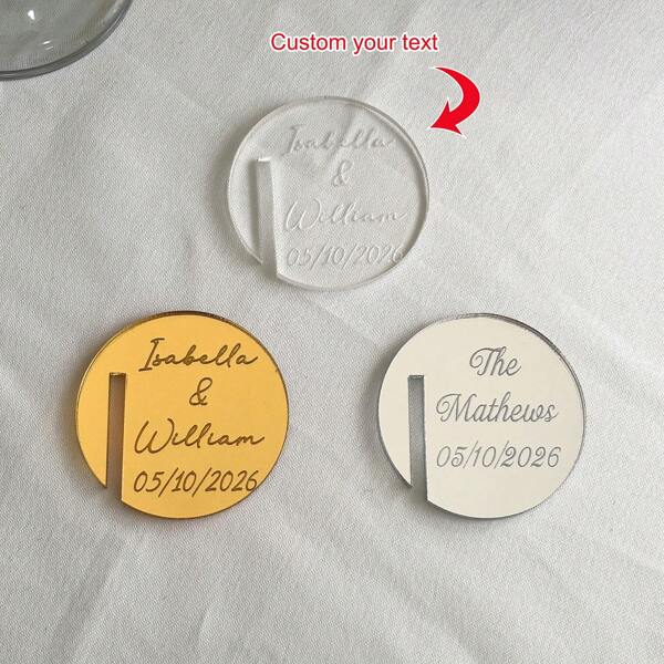 Custom Drink Tags,Acrylic Wedding Name Place Cards Ideas, Circle Place Names Wedding Favours, Disc Name Tags For Glass Place Setting Holder Drink Charm