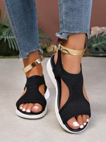 Neues Design, verschleißfeste, einfache Outdoor-Strandschuhe, Cut Out Slip-On Plateausandalen mit offener Zehenpartie für Damen, fällt klein aus, Einheitsgröße
