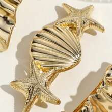 1pc Elegant Geometric Shell Design Vintage Gold-Tone Metal Hair Clip