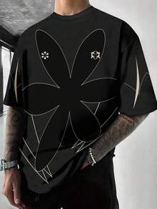 Men's Drop Shoulder Short Sleeve Casual Y2K Style T-Shirt - Black - View 6