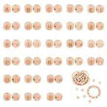 26pcs Wooden English Alphabet Beads, Square Spacer Beads For DIY Bracelets, Necklaces, Jewelry Making, Crafts Supplies