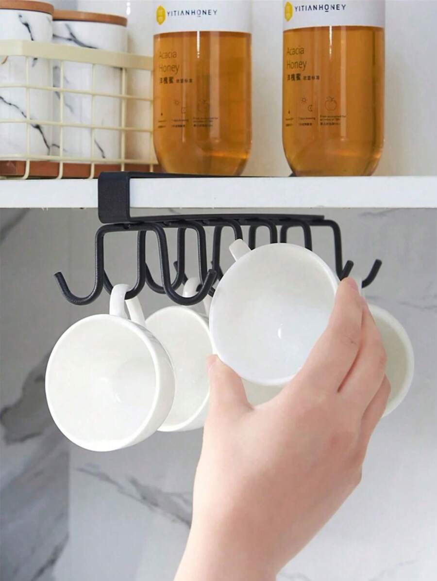 1 Stück Eisenhaken, 6 Haken/12 Haken optional, geeignet zum Aufhängen von Tassen, Kaffeetassen, Küchenutensilien, Hüten, Schals, kann auch als Aufbewahrungsregal verwendet werden, einsetzbar in Küche, Kaffeebar, unter Schränken und im Kleiderschrank. - Verschiedenfarbig - Übersicht 1