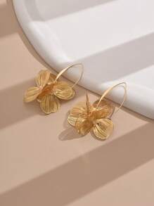 1 对女士镂空 3D 花卉耳环，适合日常佩戴 - 金黃色 - 查看 4