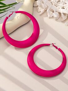 1 Pair Fashionable Elegant High-Quality Coated Metal Statement Earrings For Women, Simple Yet Sophisticated, Suitable For Party, Event And Daily Wear - Hot Pink - View 3