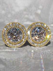 2 件/1 对嘻哈美元符号水钻装饰几何耳钉，男女通用