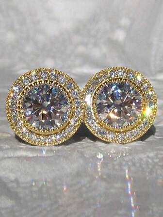 2 件/1 对嘻哈美元符号水钻装饰几何耳钉，男女通用