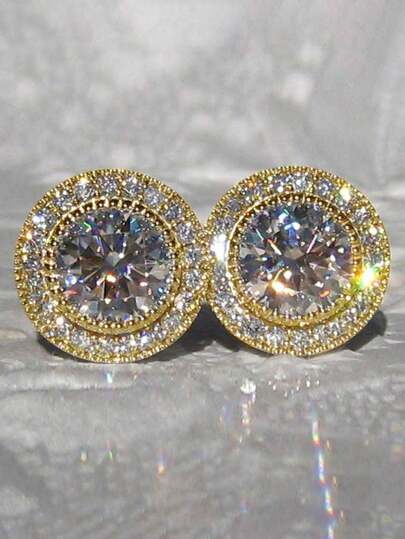 2 件/1 对嘻哈美元符号水钻装饰几何耳钉，男女通用