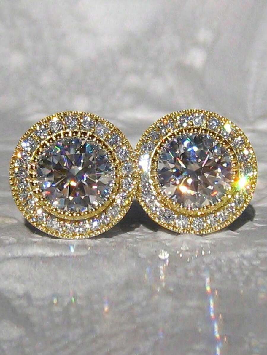 2 件/1 对嘻哈美元符号水钻装饰几何耳钉，男女通用