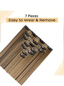 7pcs/Set 16" Clip-In Hair Extensions, Black Straight Long Ombre Synthetic Wigs, Heat Resistant Fiber For Women - Multicolor - View 4