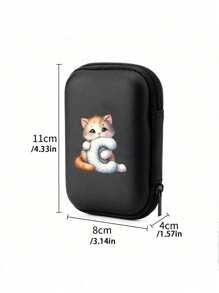 Cute Cartoon Animal Pattern Themed Alphabet A-Z Portable Mini Storage Bag, Waterproof And Shockproof Digital Pouch For Storing Initial, Name, Logo, Phone Charger, Data Cable, Zipper Storage Box, Wallet-Style Data Cable Storage Bag, Digital Pouch, Electronic Product Bag, Electronic Storage Device Data Cable Storage Bag, Wireless Earphones, Bluetooth Earphones, Suitable For Business, Travel, School, University, Office - Black - View 11