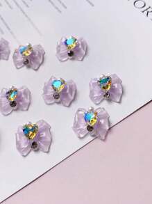 1 袋 10 件蝴蝶结、心形、仿珍珠、树脂、冰花 DIY 美甲装饰春夏色彩、指甲饰品美甲用品 - 紫色 - 查看 4