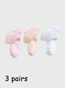 1/3/4 双网眼蕾丝荷叶边中筒袜，百搭简约设计，适合学生、舞蹈、公主