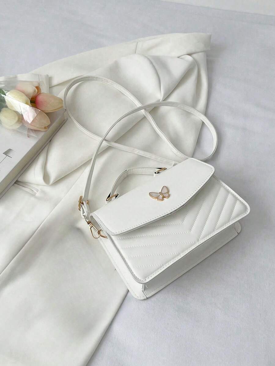 Solid Color Pu Leather Stitching With Bowknot Design Flap Shoulder Crossbody Square Bag, Suitable For Women's Daily Commute, Shopping, Travel, Gathering, Girls Night Out, Festivals, Birthday Gifts And Parties. Valentines, Fashionable Bow Purse For Women